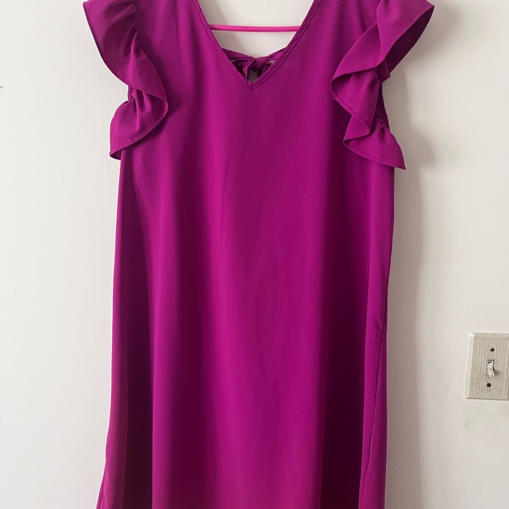 Elegant Purple Ruffle Sleeve Dress